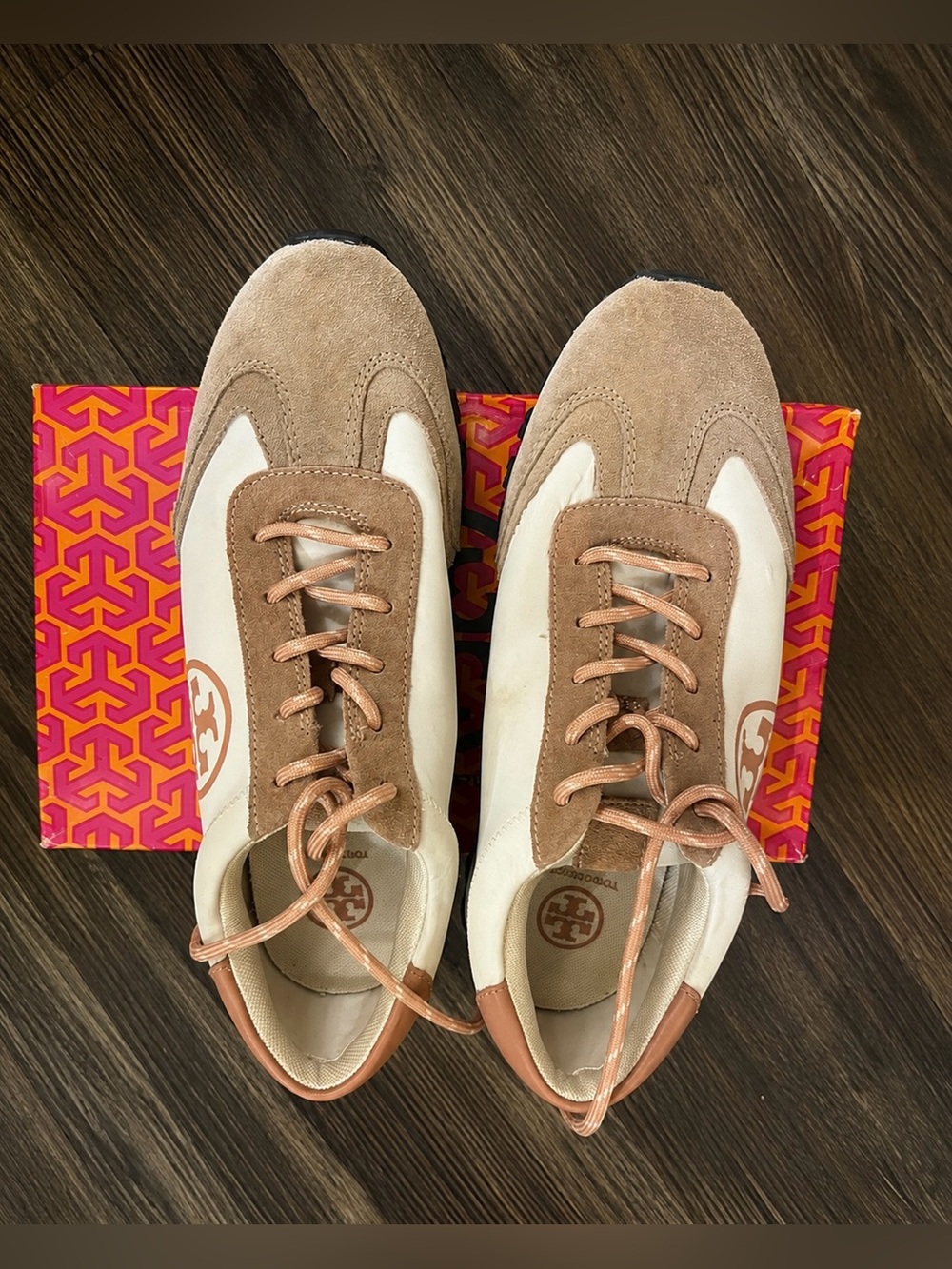 Tory Burch Annie Nylon Runner Sneakers Cream Tan Blush